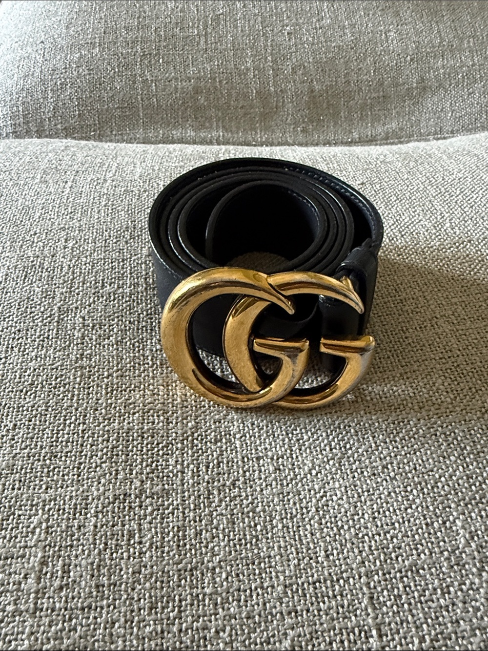 Gucci Black Leather Belt with Gold Double-G Buckle